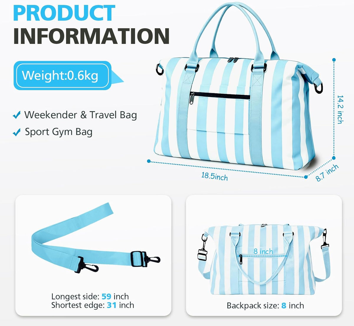 Travel Duffle, Waterproof Weekender Carry On Tote for Women, Travel Essentials Sport Gym for Men, Hospital Bag for Labor and Delivery, Overnight Luggage With Trolley Sleeve