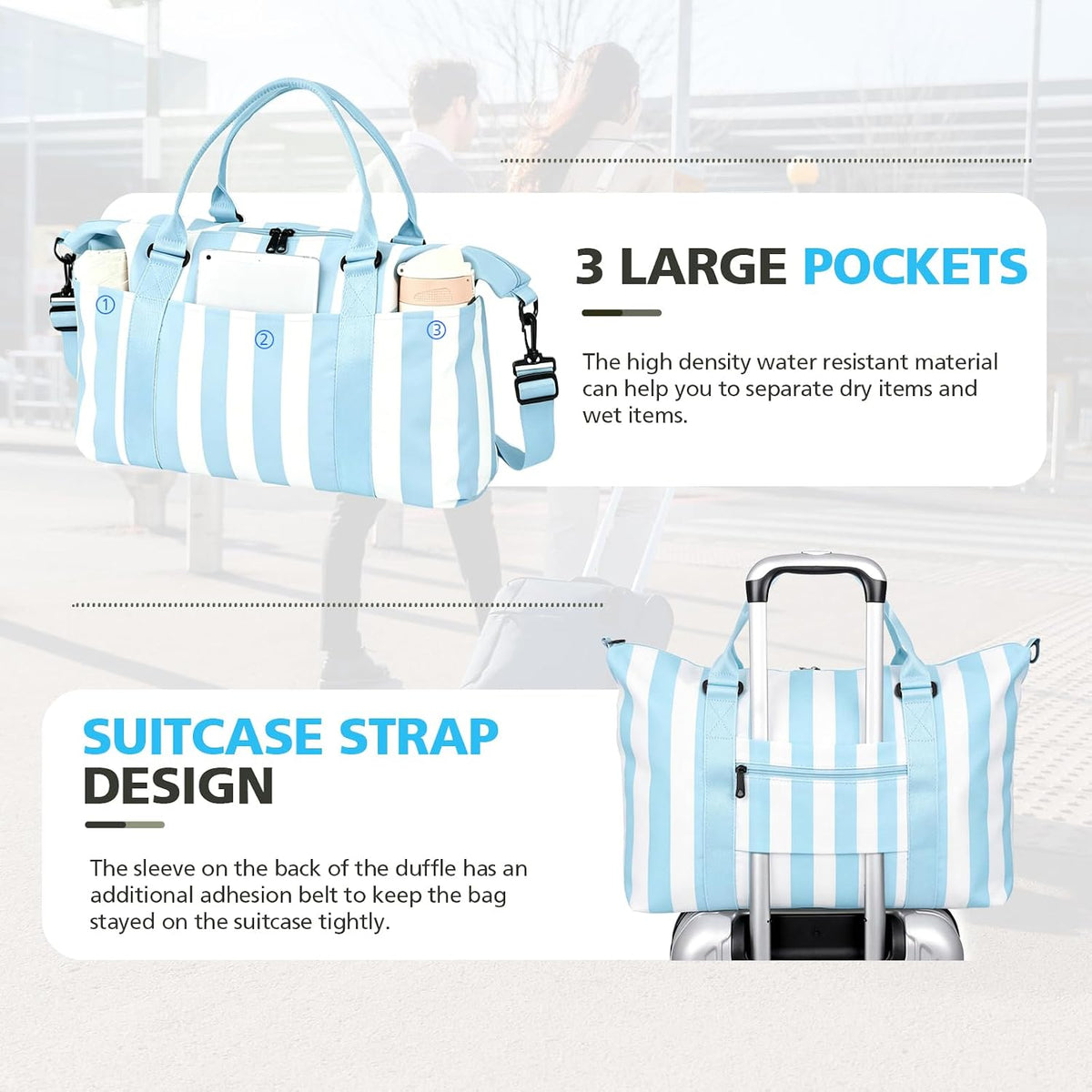 Travel Duffle, Waterproof Weekender Carry On Tote for Women, Travel Essentials Sport Gym for Men, Hospital Bag for Labor and Delivery, Overnight Luggage With Trolley Sleeve
