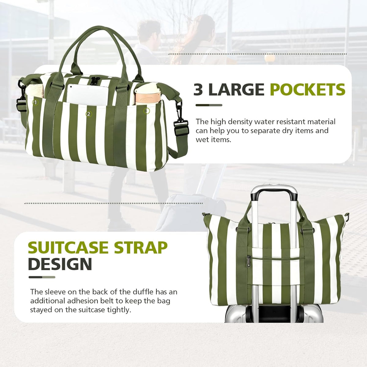 Travel Duffle, Waterproof Weekender Carry On Tote for Women, Travel Essentials Sport Gym for Men, Hospital Bag for Labor and Delivery, Overnight Luggage With Trolley Sleeve