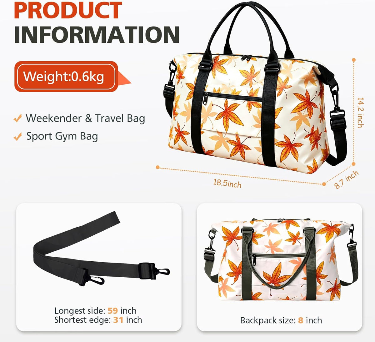 Travel Duffle, Waterproof Weekender Carry On Tote for Women, Travel Essentials Sport Gym for Men, Hospital Bag for Labor and Delivery, Overnight Luggage With Trolley Sleeve