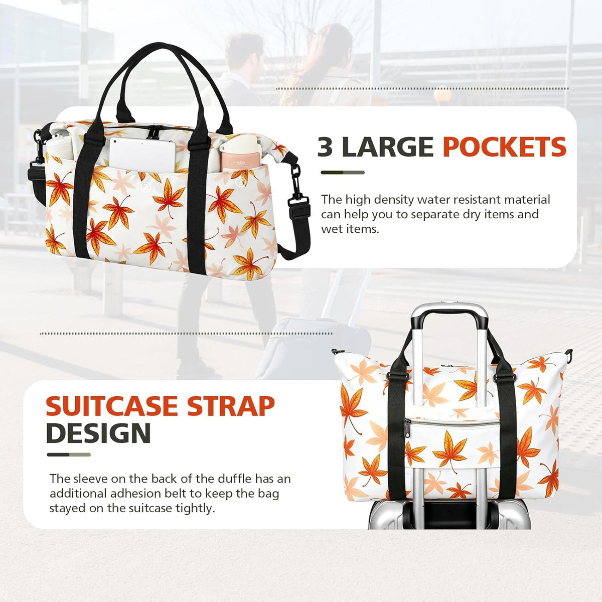 Travel Duffle, Waterproof Weekender Carry On Tote for Women, Travel Essentials Sport Gym for Men, Hospital Bag for Labor and Delivery, Overnight Luggage With Trolley Sleeve