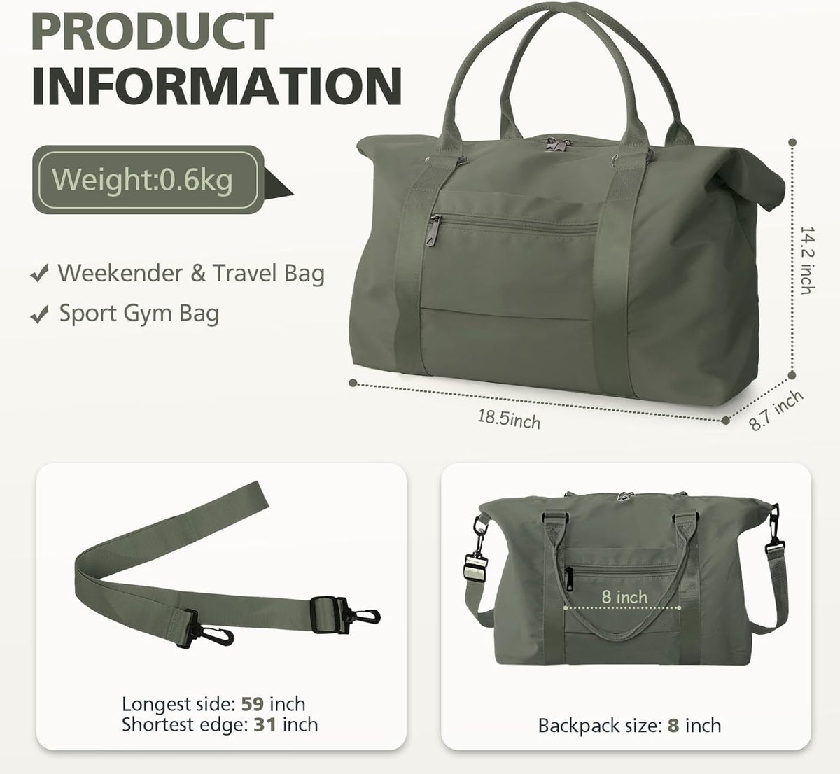 Travel Duffle, Waterproof Weekender Carry On Tote for Women, Travel Essentials Sport Gym for Men, Hospital Bag for Labor and Delivery, Overnight Luggage With Trolley Sleeve