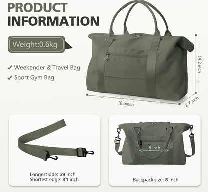 Travel Duffle, Waterproof Weekender Carry On Tote for Women, Travel Essentials Sport Gym for Men, Hospital Bag for Labor and Delivery, Overnight Luggage With Trolley Sleeve