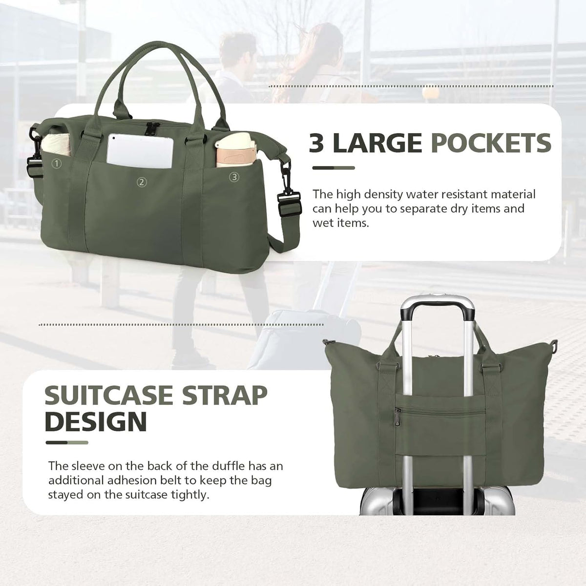 Travel Duffle, Waterproof Weekender Carry On Tote for Women, Travel Essentials Sport Gym for Men, Hospital Bag for Labor and Delivery, Overnight Luggage With Trolley Sleeve