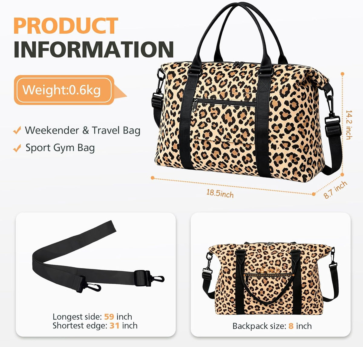 Travel Duffle, Waterproof Weekender Carry On Tote for Women, Travel Essentials Sport Gym for Men, Hospital Bag for Labor and Delivery, Overnight Luggage With Trolley Sleeve