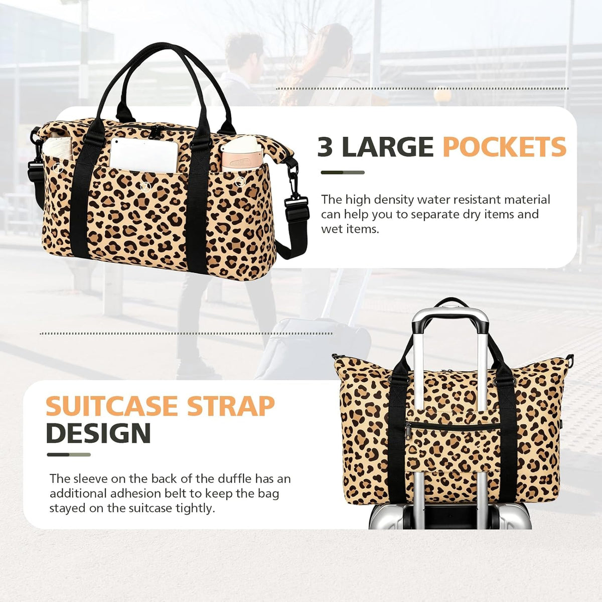 Travel Duffle, Waterproof Weekender Carry On Tote for Women, Travel Essentials Sport Gym for Men, Hospital Bag for Labor and Delivery, Overnight Luggage With Trolley Sleeve