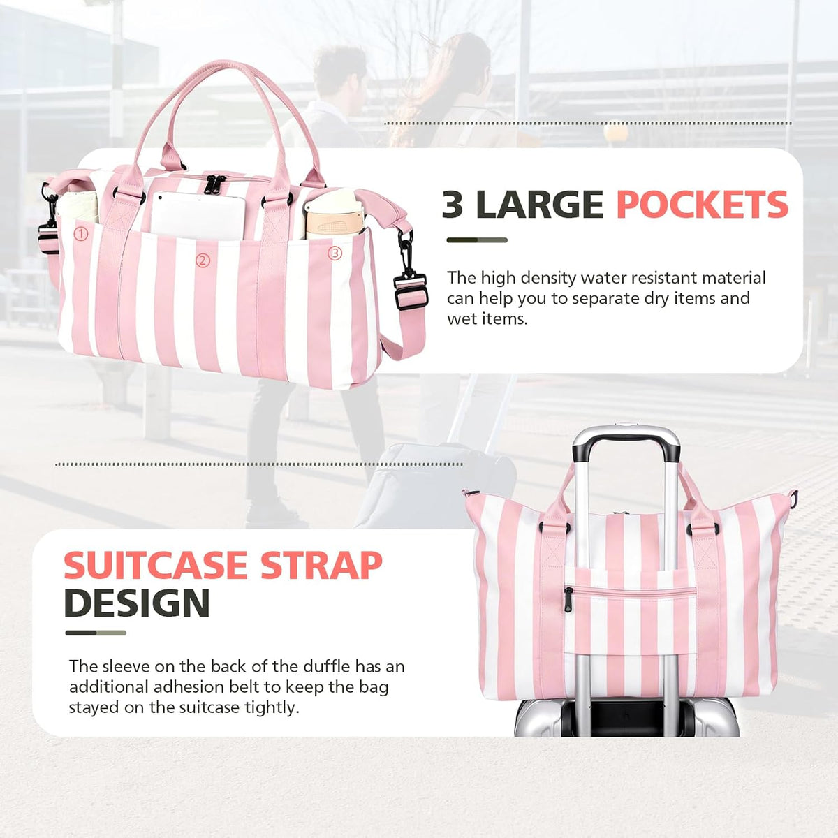Travel Duffle, Waterproof Weekender Carry On Tote for Women, Travel Essentials Sport Gym for Men, Hospital Bag for Labor and Delivery, Overnight Luggage With Trolley Sleeve