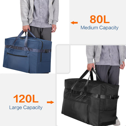 Extra Large 120L Foldable Duffel Bag for Travel, Waterproof Weekend Overnight Bag, Collapsible Storage Bag for Moving, Camping (Black)