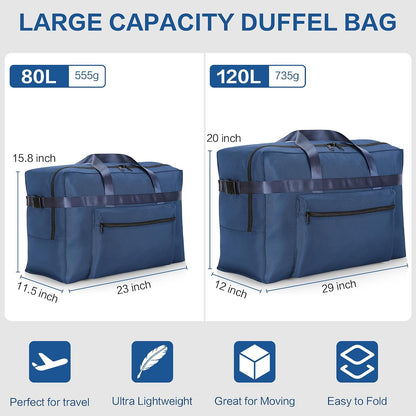 Extra Large 120L Foldable Duffel Bag for Travel, Waterproof Weekend Overnight Bag, Collapsible Storage Bag for Moving, Camping (Black)