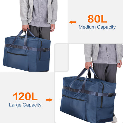 Extra Large 120L Foldable Duffel Bag for Travel, Waterproof Weekend Overnight Bag, Collapsible Storage Bag for Moving, Camping (Black)