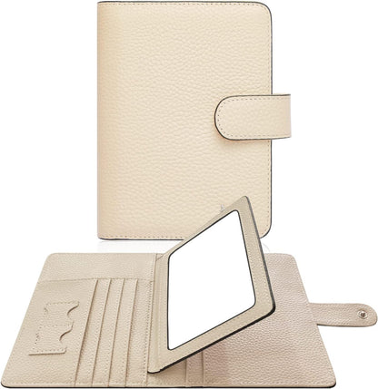 Passport Holder Women, Genuine Leather Passport Wallet RFID Blocking for Men and Women, Passport Cover with Snap Closure Fit for Immunization Record Card Beige