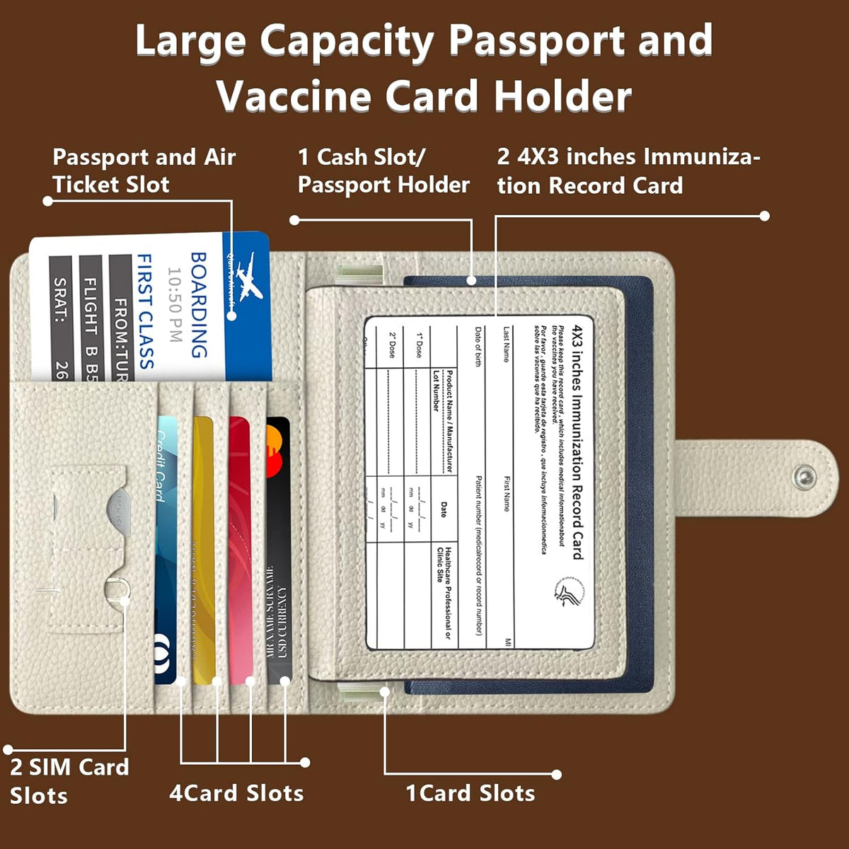 Passport Holder Women, Genuine Leather Passport Wallet RFID Blocking for Men and Women, Passport Cover with Snap Closure Fit for Immunization Record Card Beige