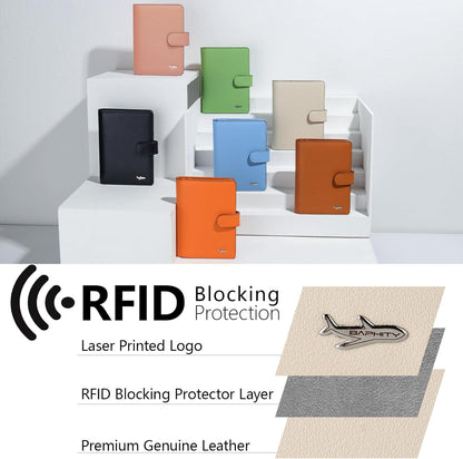 Passport Holder Women, Genuine Leather Passport Wallet RFID Blocking for Men and Women, Passport Cover with Snap Closure Fit for Immunization Record Card Beige