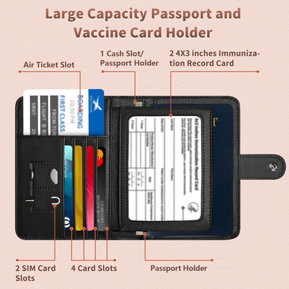 Passport Holder Women, Genuine Leather Passport Wallet RFID Blocking for Men and Women, Passport Cover with Snap Closure Fit for Immunization Record Card Beige