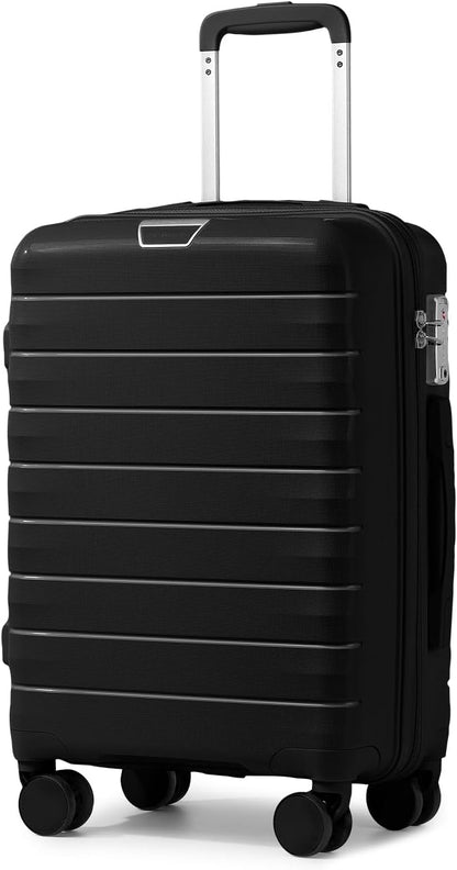 Carry On Luggage 22x14x9 Airline Approved, Suitcases with Wheels | 20Inch Hardside PP Carry-On Luggage for Women Men, TSA Lock, Black