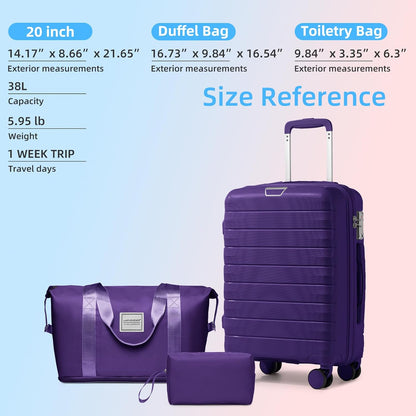 Carry On Luggage 22x14x9 Airline Approved, Suitcases with Wheels | 20Inch Hardside PP Carry-On Luggage for Women Men, TSA Lock, Black
