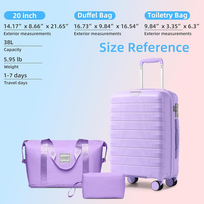 Carry On Luggage 22x14x9 Airline Approved, Suitcases with Wheels | 20Inch Hardside PP Carry-On Luggage for Women Men, TSA Lock, Black