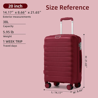 Carry On Luggage 22x14x9 Airline Approved, Suitcases with Wheels | 20Inch Hardside PP Carry-On Luggage for Women Men, TSA Lock, Black