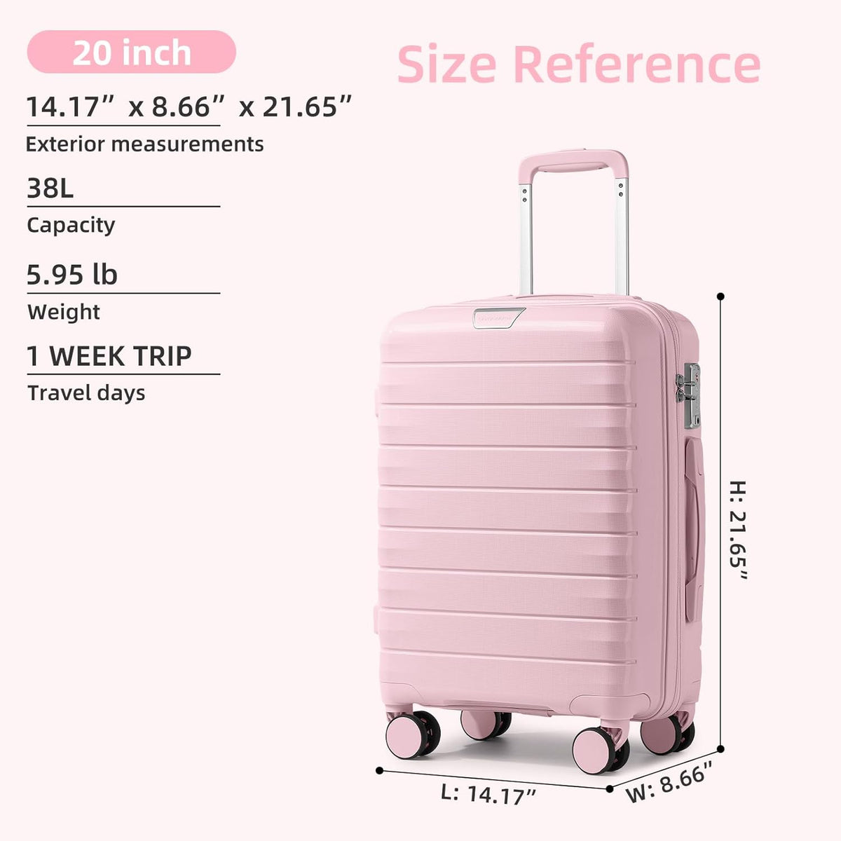Carry On Luggage 22x14x9 Airline Approved, Suitcases with Wheels | 20Inch Hardside PP Carry-On Luggage for Women Men, TSA Lock, Black