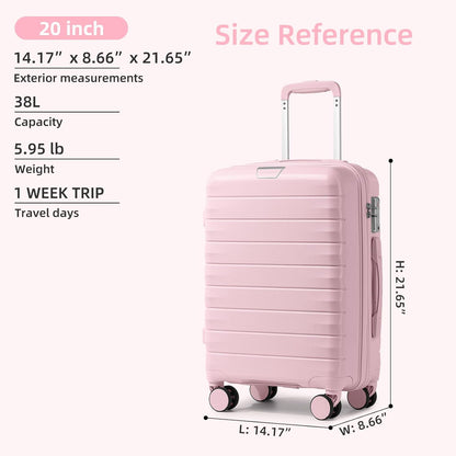 Carry On Luggage 22x14x9 Airline Approved, Suitcases with Wheels | 20Inch Hardside PP Carry-On Luggage for Women Men, TSA Lock, Black