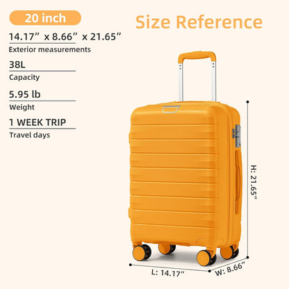 Carry On Luggage 22x14x9 Airline Approved, Suitcases with Wheels | 20Inch Hardside PP Carry-On Luggage for Women Men, TSA Lock, Black