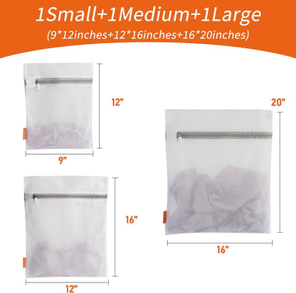 Mesh Laundry Bags 3 Pack (Large, Medium, Small) | Durable Zipper, For Delicates, Lingerie, Bras, Underwear, Protect Garments in Washing Machine