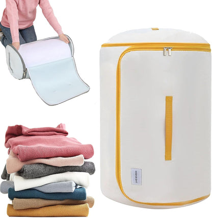 Ultra Space Saving Roll up Self Compression Organizer, Compression Organizers for Storage, Large Capacity Cylindrical Compressible Storage Bag for Clothes (Beige, Medium)