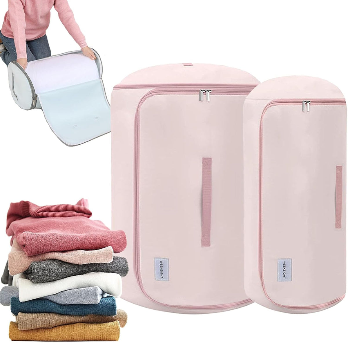 Ultra Space Saving Roll up Self Compression Organizer, Compression Organizers for Storage, Large Capacity Cylindrical Compressible Storage Bag for Clothes (Beige, Medium)
