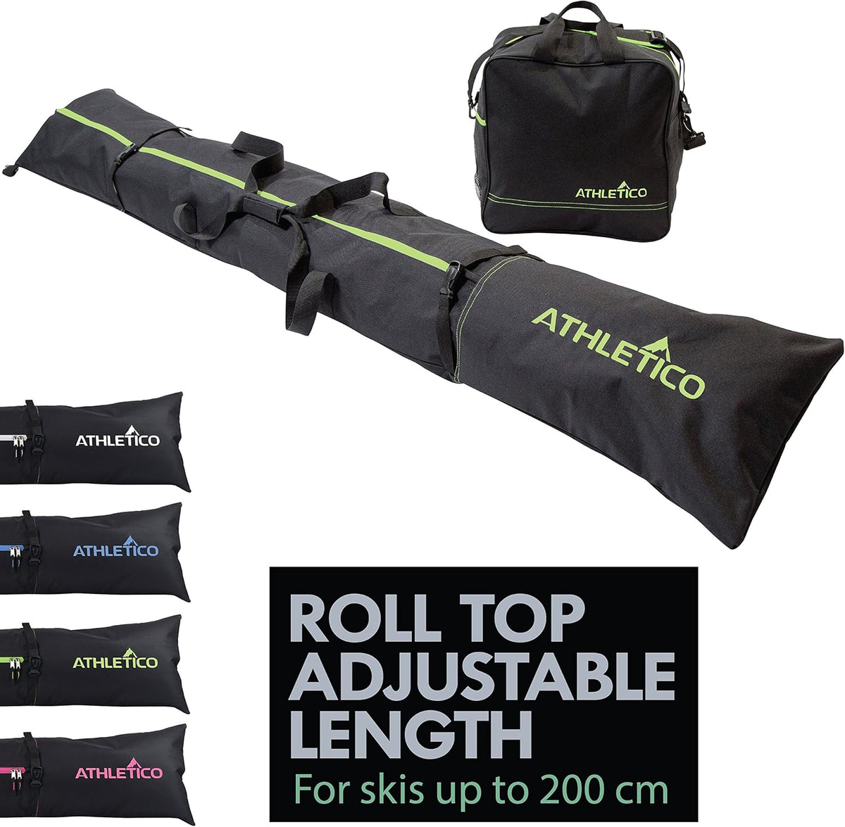 Ski Bag and Ski Boot Bag Combo - Ski Bags for Air Travel - Unpadded Snow Ski Bags Fit Skis Up to 200cm - For Men, Women, Adults, and Children
