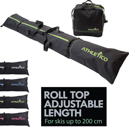 Ski Bag and Ski Boot Bag Combo - Ski Bags for Air Travel - Unpadded Snow Ski Bags Fit Skis Up to 200cm - For Men, Women, Adults, and Children