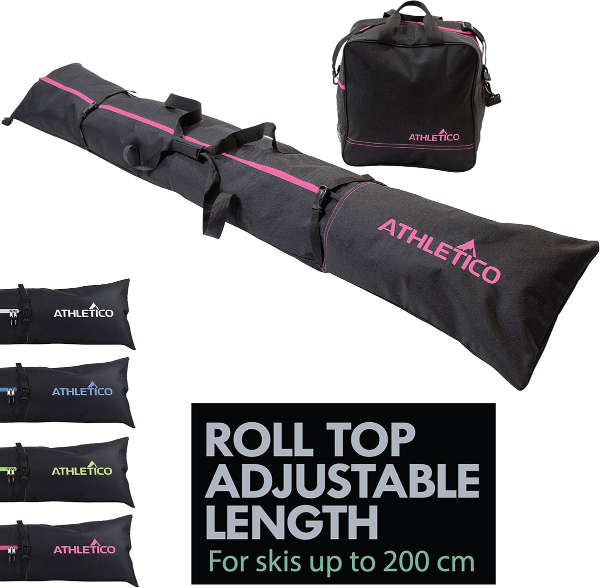 Ski Bag and Ski Boot Bag Combo - Ski Bags for Air Travel - Unpadded Snow Ski Bags Fit Skis Up to 200cm - For Men, Women, Adults, and Children