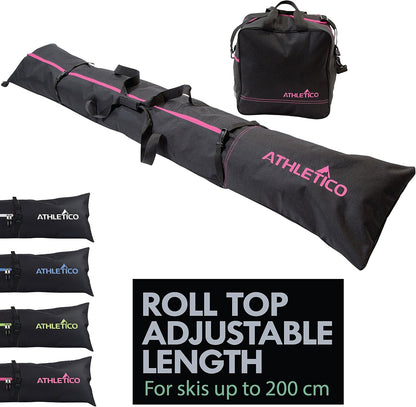 Ski Bag and Ski Boot Bag Combo - Ski Bags for Air Travel - Unpadded Snow Ski Bags Fit Skis Up to 200cm - For Men, Women, Adults, and Children