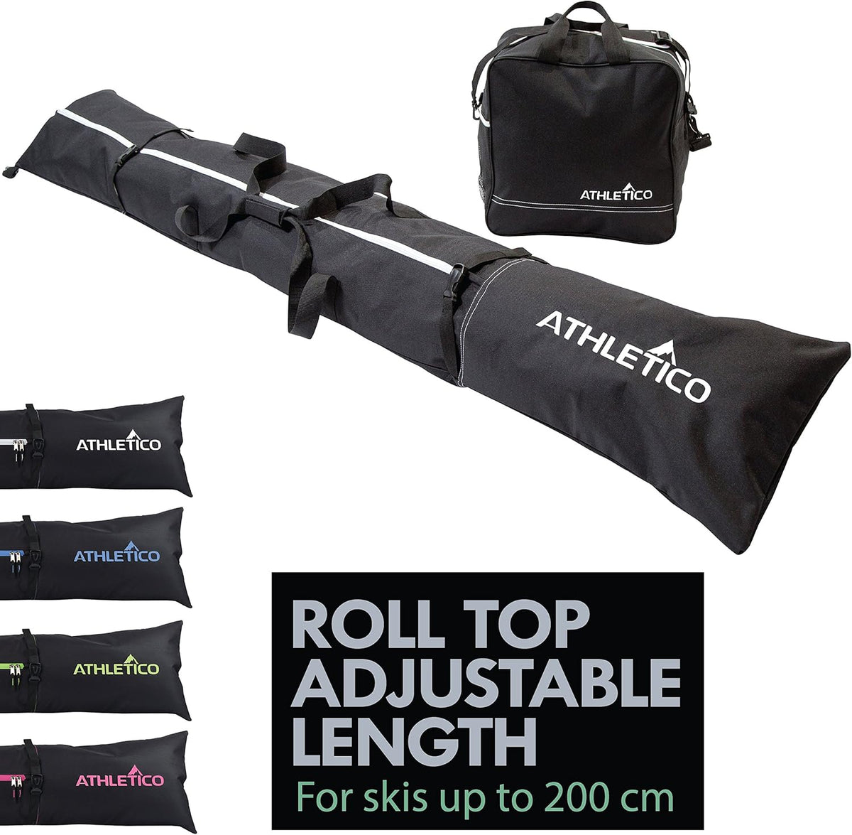 Ski Bag and Ski Boot Bag Combo - Ski Bags for Air Travel - Unpadded Snow Ski Bags Fit Skis Up to 200cm - For Men, Women, Adults, and Children
