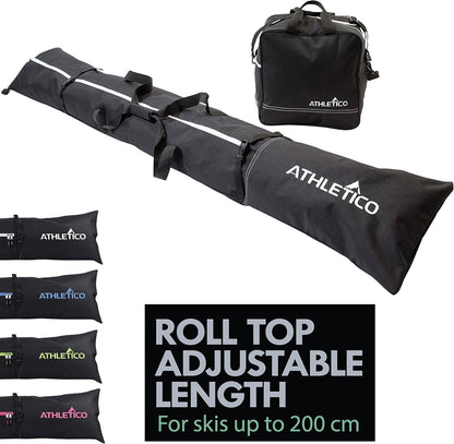 Ski Bag and Ski Boot Bag Combo - Ski Bags for Air Travel - Unpadded Snow Ski Bags Fit Skis Up to 200cm - For Men, Women, Adults, and Children