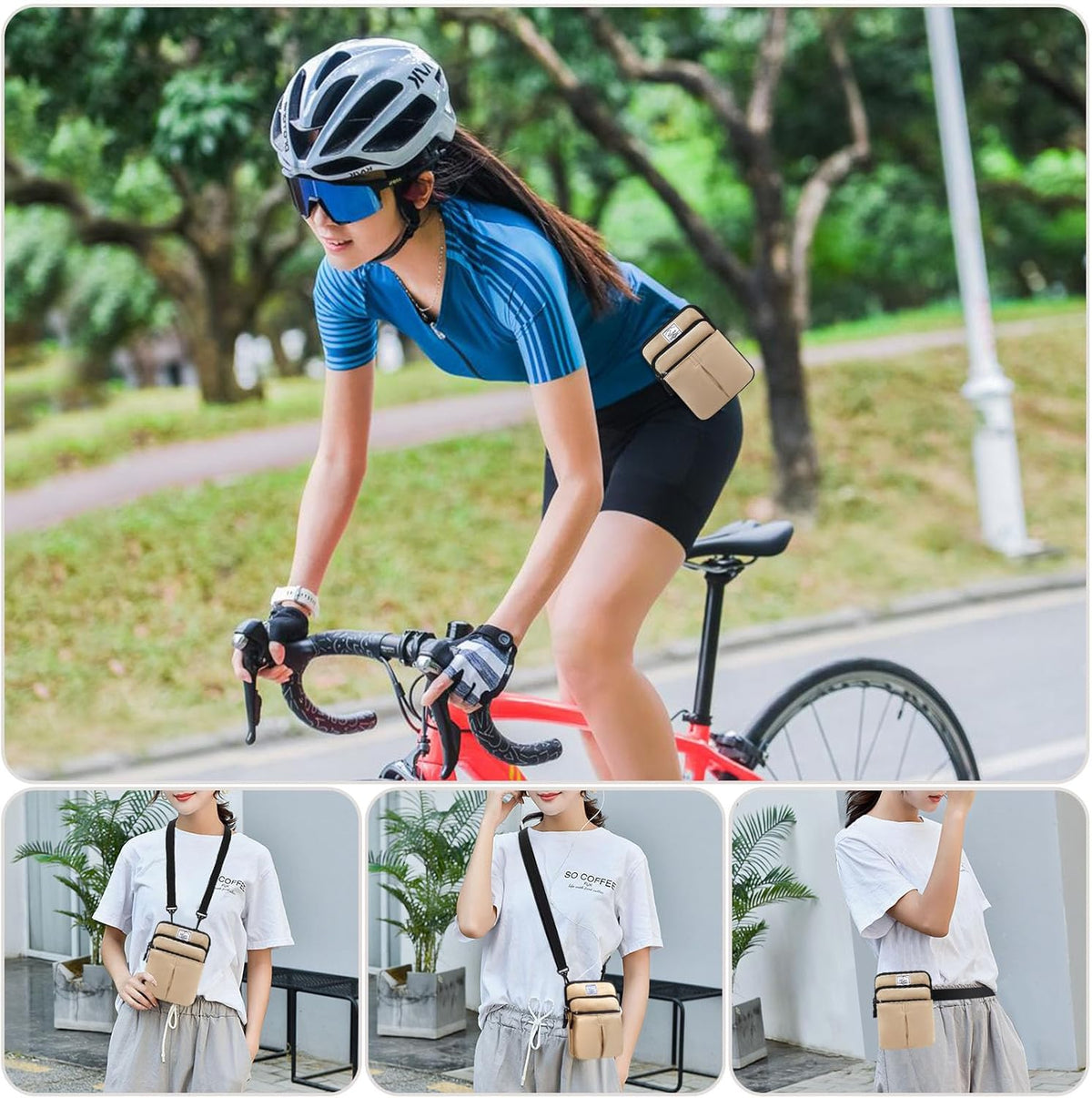 Multifunction Phone Bag One Shoulder Phone Waist Bag Diagonal Cross Bag Smart Phone Case Outdoor Bag Triple Zip Hipster Crossbody Purse for Women & Men Black-flowers