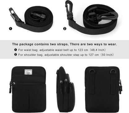 Multifunction Phone Bag One Shoulder Phone Waist Bag Diagonal Cross Bag Smart Phone Case Outdoor Bag Triple Zip Hipster Crossbody Purse for Women & Men Black-flowers
