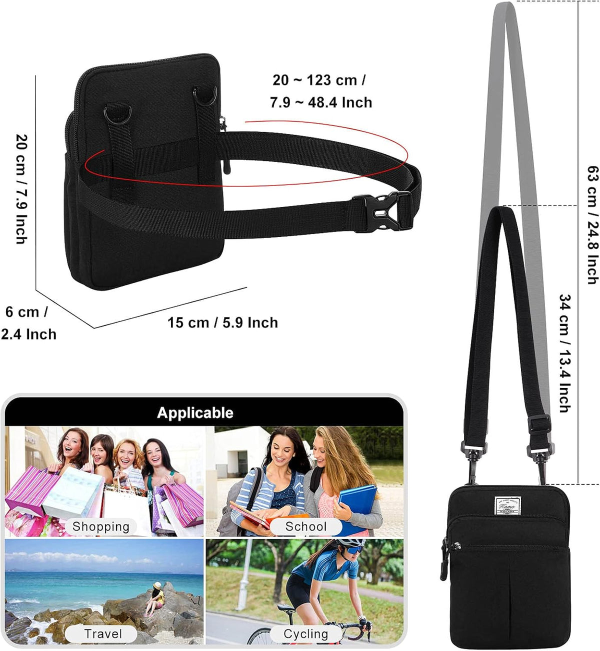 Multifunction Phone Bag One Shoulder Phone Waist Bag Diagonal Cross Bag Smart Phone Case Outdoor Bag Triple Zip Hipster Crossbody Purse for Women & Men Black-flowers