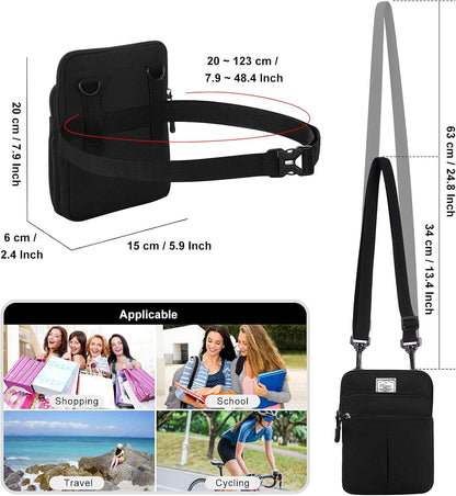 Multifunction Phone Bag One Shoulder Phone Waist Bag Diagonal Cross Bag Smart Phone Case Outdoor Bag Triple Zip Hipster Crossbody Purse for Women & Men Black-flowers