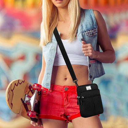 Multifunction Phone Bag One Shoulder Phone Waist Bag Diagonal Cross Bag Smart Phone Case Outdoor Bag Triple Zip Hipster Crossbody Purse for Women & Men Black-flowers