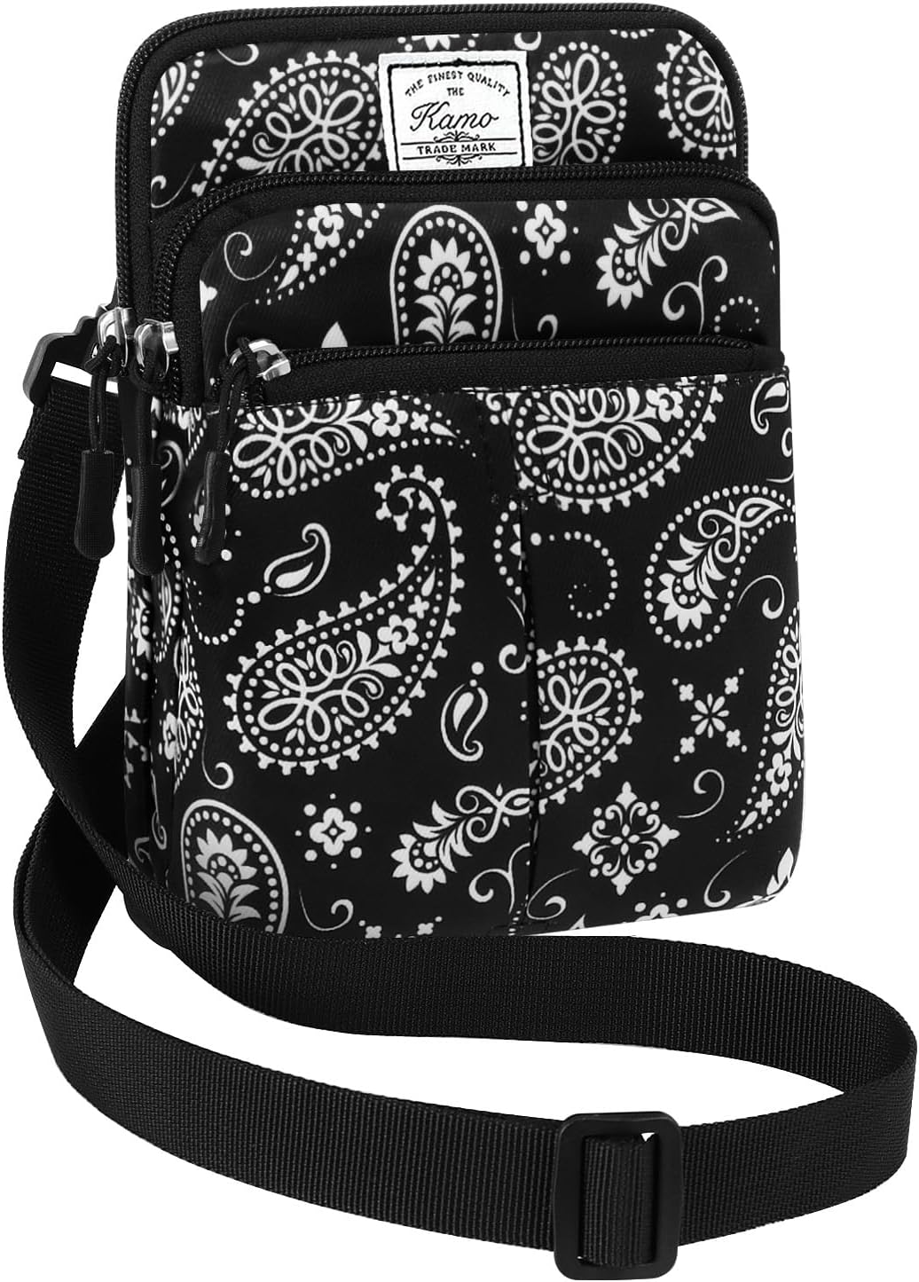 Multifunction Phone Bag One Shoulder Phone Waist Bag Diagonal Cross Bag Smart Phone Case Outdoor Bag Triple Zip Hipster Crossbody Purse for Women & Men Black-flowers