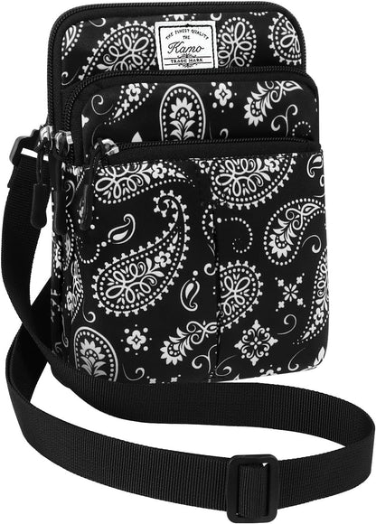 Multifunction Phone Bag One Shoulder Phone Waist Bag Diagonal Cross Bag Smart Phone Case Outdoor Bag Triple Zip Hipster Crossbody Purse for Women & Men Black-flowers