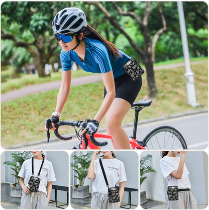 Multifunction Phone Bag One Shoulder Phone Waist Bag Diagonal Cross Bag Smart Phone Case Outdoor Bag Triple Zip Hipster Crossbody Purse for Women & Men Black-flowers