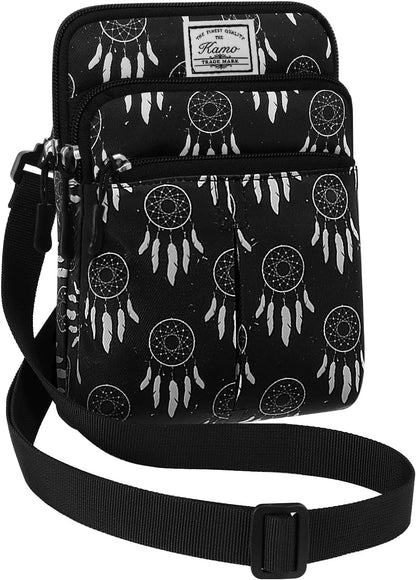 Multifunction Phone Bag One Shoulder Phone Waist Bag Diagonal Cross Bag Smart Phone Case Outdoor Bag Triple Zip Hipster Crossbody Purse for Women & Men Black-flowers
