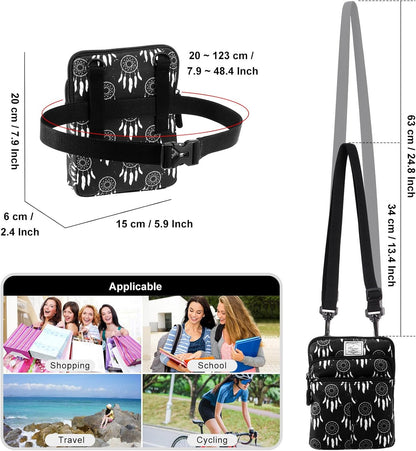 Multifunction Phone Bag One Shoulder Phone Waist Bag Diagonal Cross Bag Smart Phone Case Outdoor Bag Triple Zip Hipster Crossbody Purse for Women & Men Black-flowers