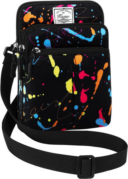 Multifunction Phone Bag One Shoulder Phone Waist Bag Diagonal Cross Bag Smart Phone Case Outdoor Bag Triple Zip Hipster Crossbody Purse for Women & Men Black-flowers