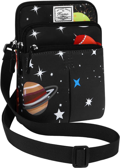 Multifunction Phone Bag One Shoulder Phone Waist Bag Diagonal Cross Bag Smart Phone Case Outdoor Bag Triple Zip Hipster Crossbody Purse for Women & Men Black-flowers