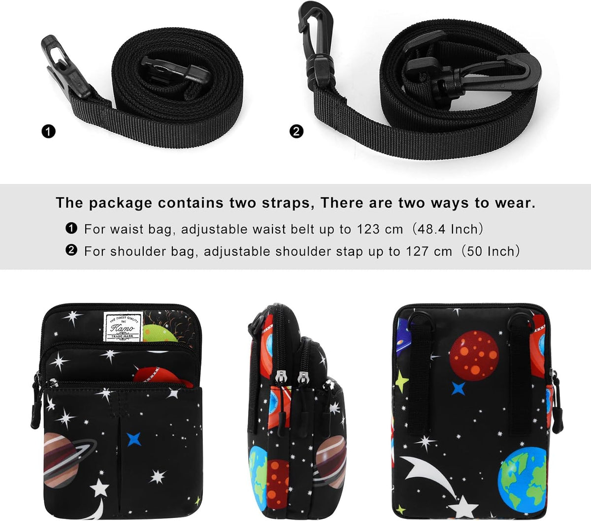 Multifunction Phone Bag One Shoulder Phone Waist Bag Diagonal Cross Bag Smart Phone Case Outdoor Bag Triple Zip Hipster Crossbody Purse for Women & Men Black-flowers