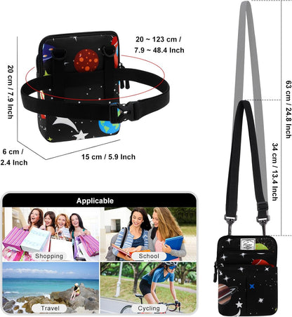 Multifunction Phone Bag One Shoulder Phone Waist Bag Diagonal Cross Bag Smart Phone Case Outdoor Bag Triple Zip Hipster Crossbody Purse for Women & Men Black-flowers
