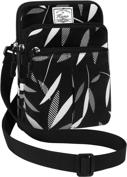 Multifunction Phone Bag One Shoulder Phone Waist Bag Diagonal Cross Bag Smart Phone Case Outdoor Bag Triple Zip Hipster Crossbody Purse for Women & Men Black-flowers