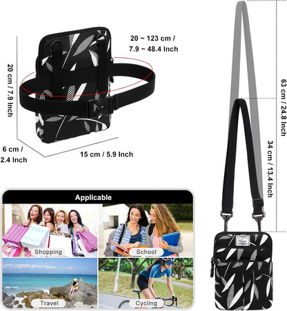 Multifunction Phone Bag One Shoulder Phone Waist Bag Diagonal Cross Bag Smart Phone Case Outdoor Bag Triple Zip Hipster Crossbody Purse for Women & Men Black-flowers